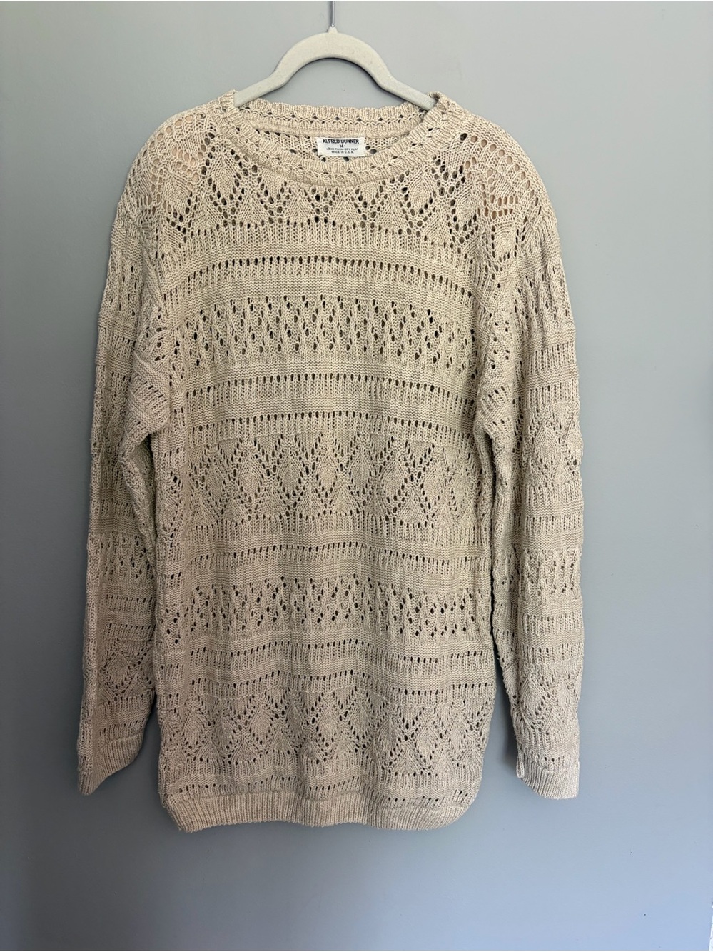 Vintage Open Knit Pointelle Cotton Linen Tunic Sweater Size M Coastal Preppy USA